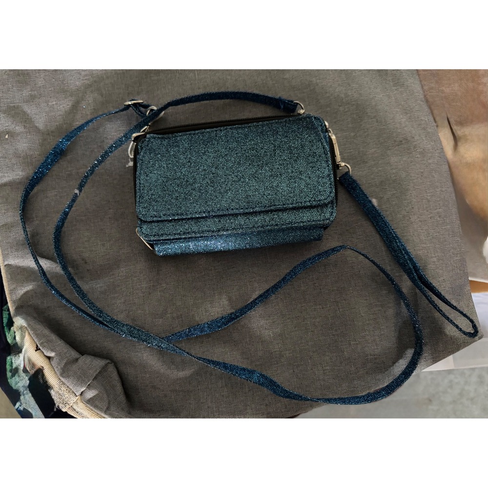Blue Glitter Crossbody Wallet Bag with Detachable Strap and Card Slots